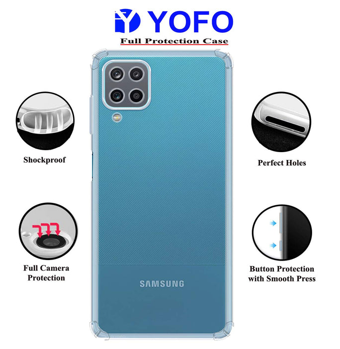 YOFO Silicon Transparent Back Cover for Samsung Galaxy A12 Shockproof Bumper Corner, Ultimate Protection with Free OTG Adapter