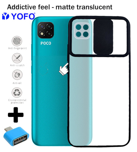 YOFO Camera Shutter Back Cover For Poco C3 With Free OTG Adapter (Black)