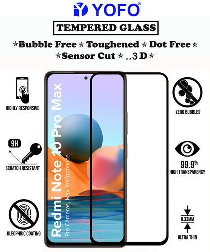 YOFO HD D+ Edge to Edge Full Screen Coverage Tempered Glass for Mi Redmi Note 10 Pro / Note 10 Pro Max - Full Glue Gorilla Glass (Black)