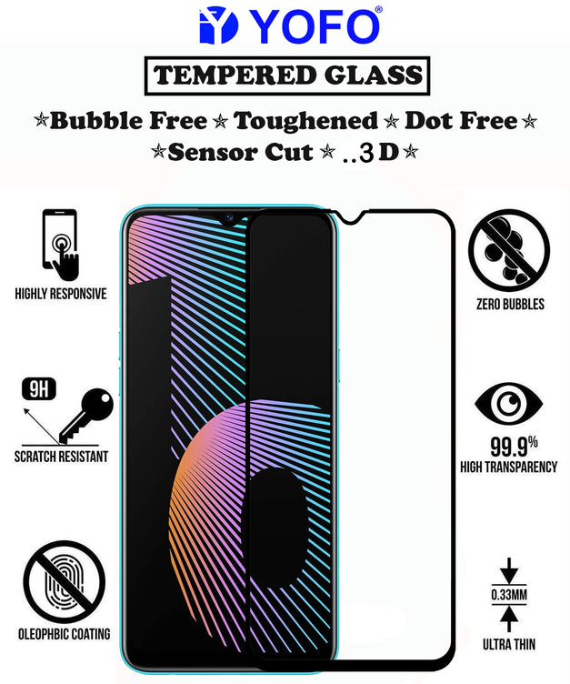 YOFO HD D+ Edge to Edge Full Screen Coverage Tempered Glass for Narzo 10 - Full Glue Gorilla Glass (Black)