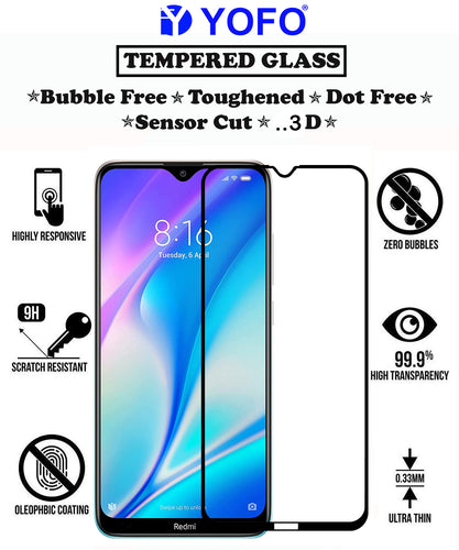YOFO HD D+ Edge to Edge Full Screen Coverage Tempered Glass for Redmi 8A Dual - Full Glue Gorilla Glass (Black)