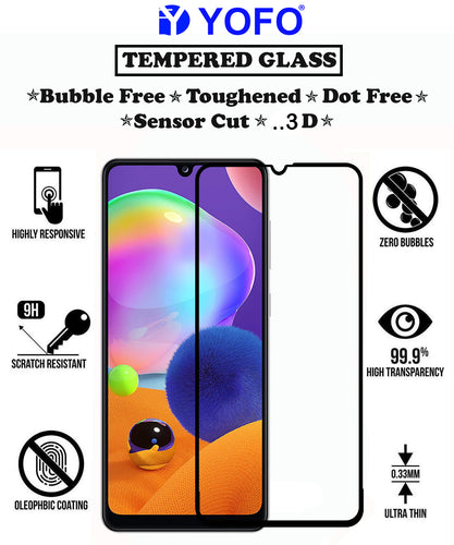 YOFO HD D+ Edge to Edge Full Screen Coverage Tempered Glass for Samsung A31 / A32 / A22 / M32 / F22 - Full Glue Gorilla Glass (Black)