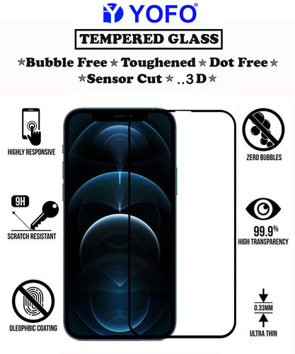 YOFO HD D+ Edge to Edge Full Screen Coverage Tempered Glass for iPhone 12 Pro Max- Full Glue Gorilla Glass (Black)