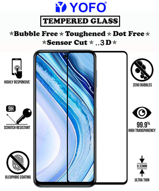 YOFO HD D+ Edge to Edge Full Screen Coverage Tempered Glass for Redmi Note 9 Pro / Redmi Note 9 Pro Max / Poco M2 Pro - Full Glue Gorilla Glass (Black)