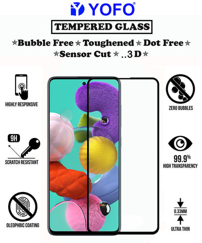 YOFO HD D+ Edge to Edge Full Screen Coverage Tempered Glass for Samsung A51 / M51 - Full Glue Gorilla Glass (Black)
