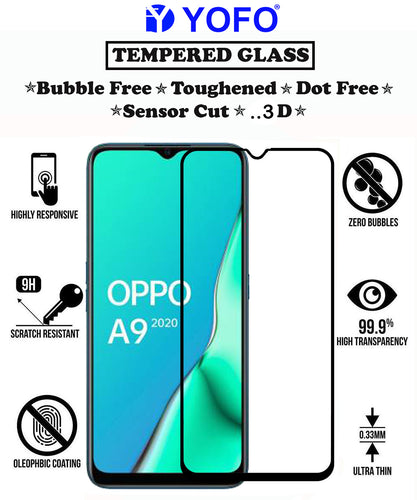 YOFO HD D+ Edge to Edge Full Screen Coverage Tempered Glass for Oppo A9(2020) - Full Glue Gorilla Glass (Black)