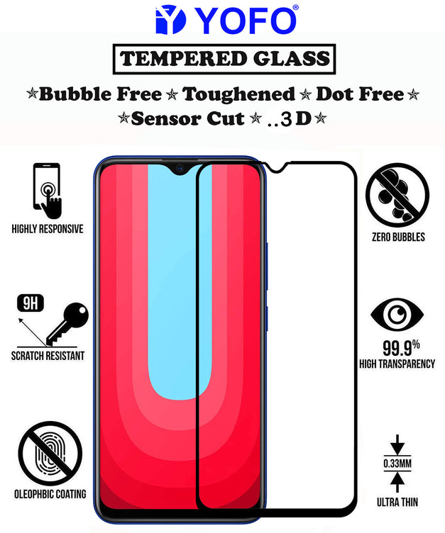 YOFO HD D+ Edge to Edge Full Screen Coverage Tempered Glass for Vivo U10 - Full Glue Gorilla Glass (Black)