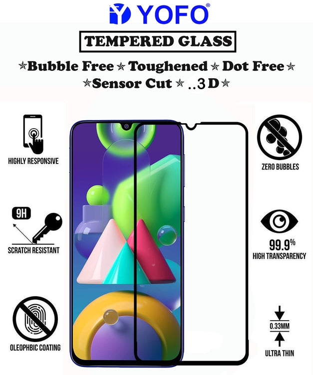 YOFO HD D+ Edge to Edge Full Screen Coverage Tempered Glass for Samsung Galaxy M21 - Full Glue Gorilla Glass (Black)