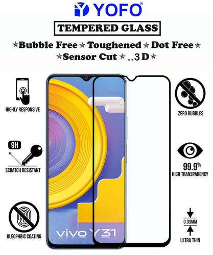 YOFO HD D+ Edge to Edge Full Screen Coverage Tempered Glass for Vivo Y31 / Y51 - Full Glue Gorilla Glass (Black)
