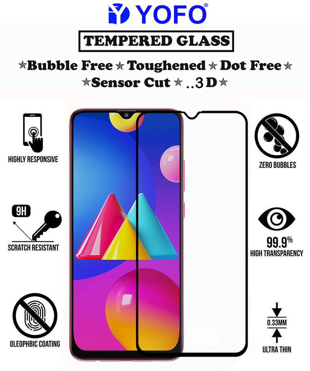 YOFO HD D+ Edge to Edge Full Screen Coverage Tempered Glass for Samsung Galaxy M02s -Full Glue Gorilla Glass (Black)