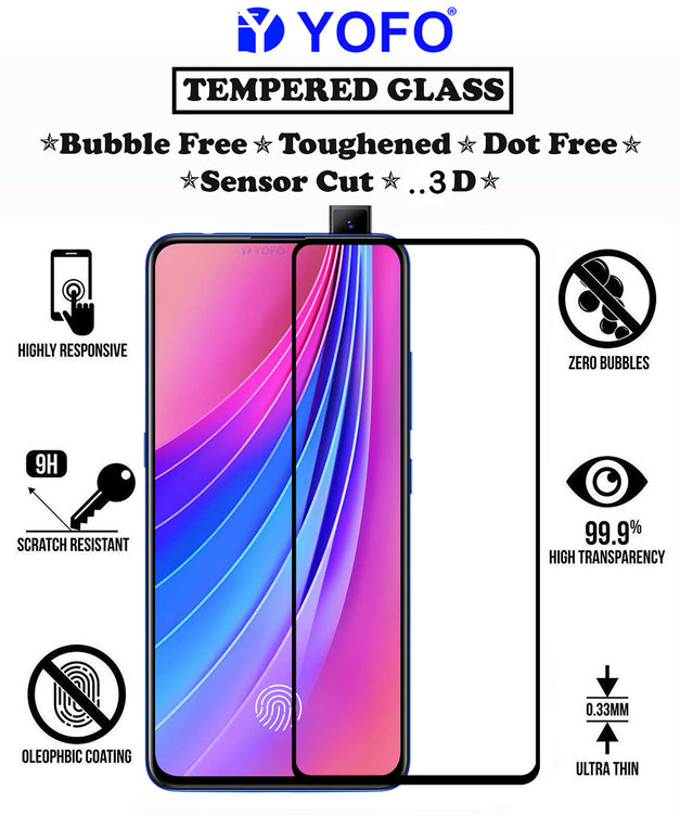 YOFO HD D+ Edge to Edge Full Screen Coverage Tempered Glass for Vivo V15 / V15 Pro - Full Glue Gorilla Glass (Black)