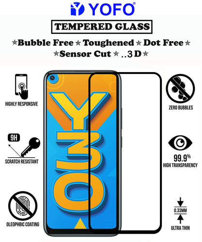 YOFO HD D+ Edge to Edge Full Screen Coverage Tempered Glass for Vivo Y30 - Full Glue Gorilla Glass (Black)