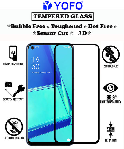 YOFO HD D+ Edge to Edge Full Screen Coverage Tempered Glass for Oppo A53 - Full Glue Gorilla Glass (Black)
