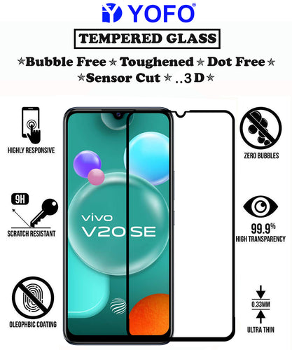 YOFO HD D+ Edge to Edge Full Screen Coverage Tempered Glass for Vivo V20 / V20 SE - Full Glue Gorilla Glass (Black)
