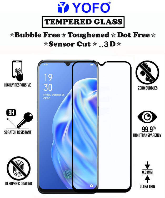 YOFO HD D+ Edge to Edge Full Screen Coverage Tempered Glass for Oppo F15 - Full Glue Gorilla Glass (Black)