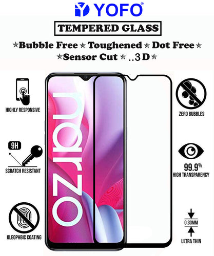 YOFO HD D+ Edge to Edge Full Screen Coverage Tempered Glass for Narzo 20 A - Full Glue Gorilla Glass (Black)