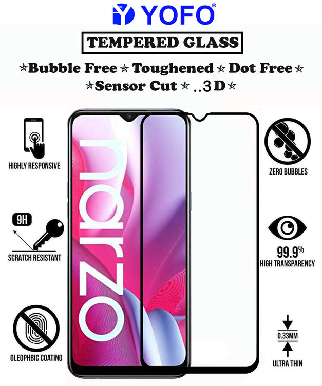 YOFO HD D+ Edge to Edge Full Screen Coverage Tempered Glass for Narzo 20 A - Full Glue Gorilla Glass (Black)