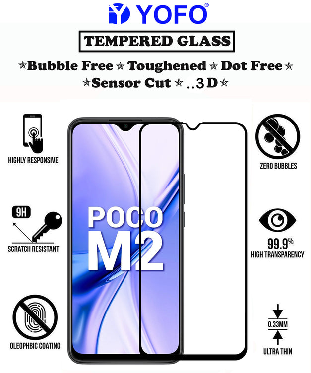 YOFO HD D+ Edge to Edge Full Screen Coverage Tempered Glass for Poco M2 - Full Glue Gorilla Glass (Black)