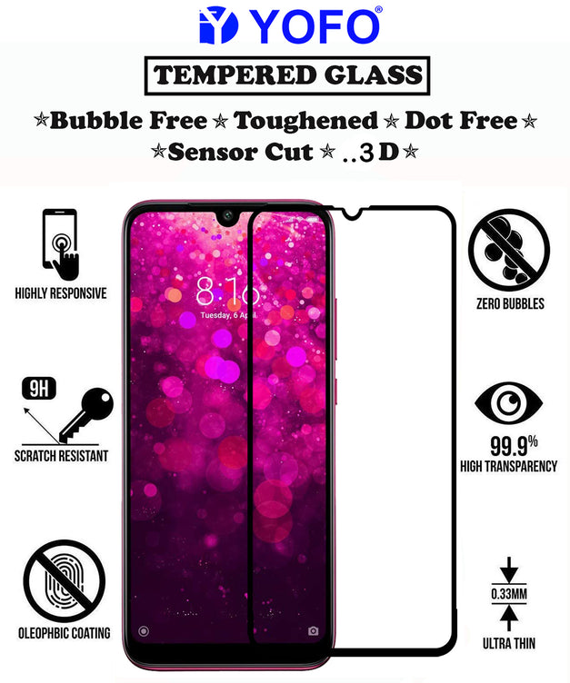 YOFO HD D+ Edge to Edge Full Screen Coverage Tempered Glass for Redmi Y3 - Full Glue Gorilla Glass (Black)