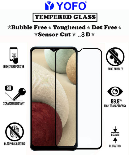 YOFO HD D+ Edge to Edge Full Screen Coverage Tempered Glass for Samsung Galaxy A12 / M12 - Full Glue AGorilla Glass (Black)
