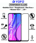 YOFO HD D+ Edge to Edge Full Screen Coverage Tempered Glass for Redmi 9 Prime - Full Glue Gorilla Glass (Black)