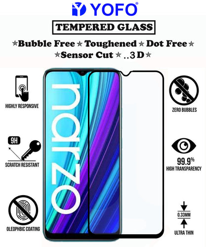 YOFO HD D+ Edge to Edge Full Screen Coverage Tempered Glass for Narzo 30A - Full Glue Gorilla Glass (Black)