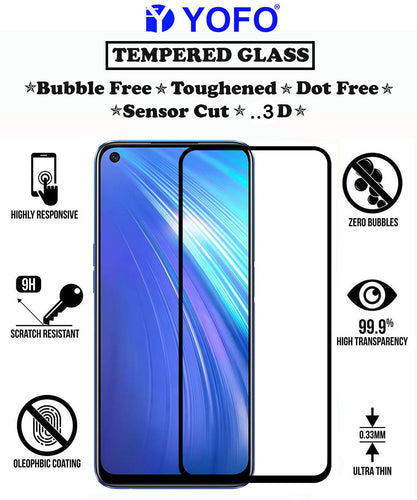 YOFO HD D+ Edge to Edge Full Screen Coverage Tempered Glass for Realme 6 / 6i / 6s - Full Glue Gorilla Glass (Black)