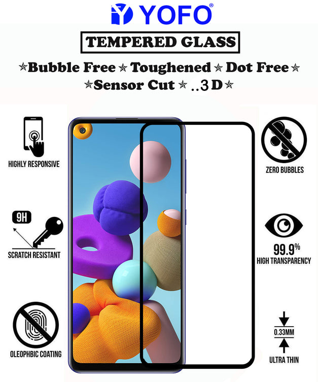 YOFO HD D+ Edge to Edge Full Screen Coverage Tempered Glass for Samsung A21s - Full Glue Gorilla Glass (Black)