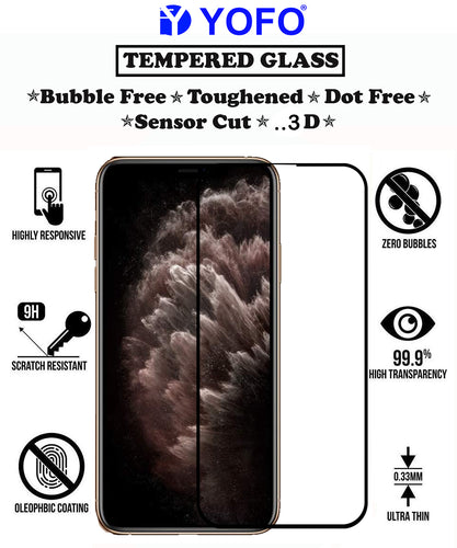 YOFO HD D+ Edge to Edge Full Screen Coverage Tempered Glass for iPhone 11 Pro Max - Full Glue Gorilla Glass (Black)