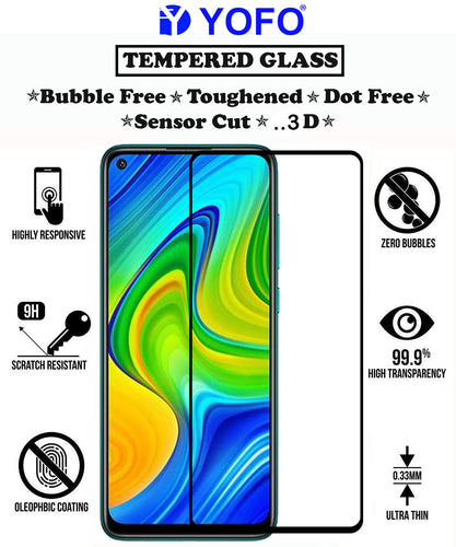 YOFO HD D+ Edge to Edge Full Screen Coverage Tempered Glass for Redmi Note 9 - Full Glue Gorilla Glass (Black)