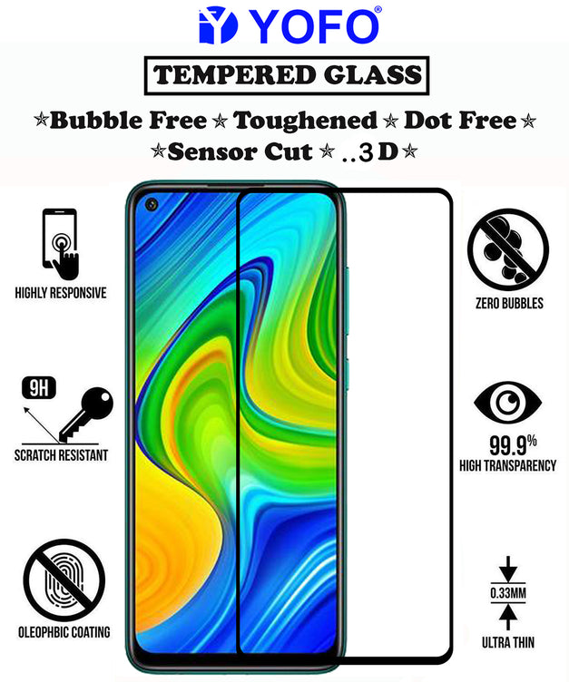 YOFO HD D+ Edge to Edge Full Screen Coverage Tempered Glass for Redmi Note 9 - Full Glue Gorilla Glass (Black)