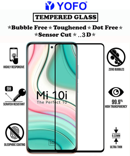YOFO HD D+ Edge to Edge Full Screen Coverage Tempered Glass for Redmi 10i - Full Glue Gorilla Glass (Black)