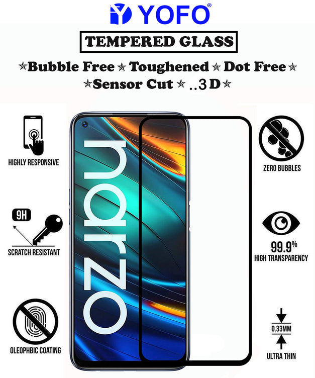 YOFO HD D+ Edge to Edge Full Screen Coverage Tempered Glass for Realme Narzo 20 Pro - Full Glue Gorilla Glass (Black)