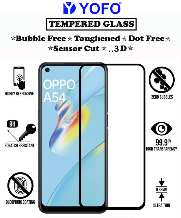 YOFO HD D+ Edge to Edge Full Screen Coverage Tempered Glass for Oppo A54 - Full Glue Gorilla Glass (Black)
