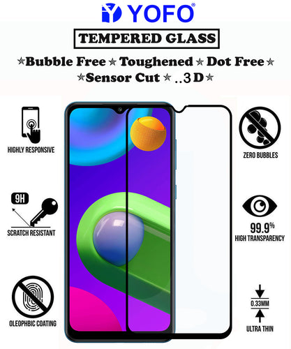 YOFO HD D+ Edge to Edge Full Screen Coverage Tempered Glass for Samsung Galaxy M02 -Full Glue Gorilla Glass (Black)