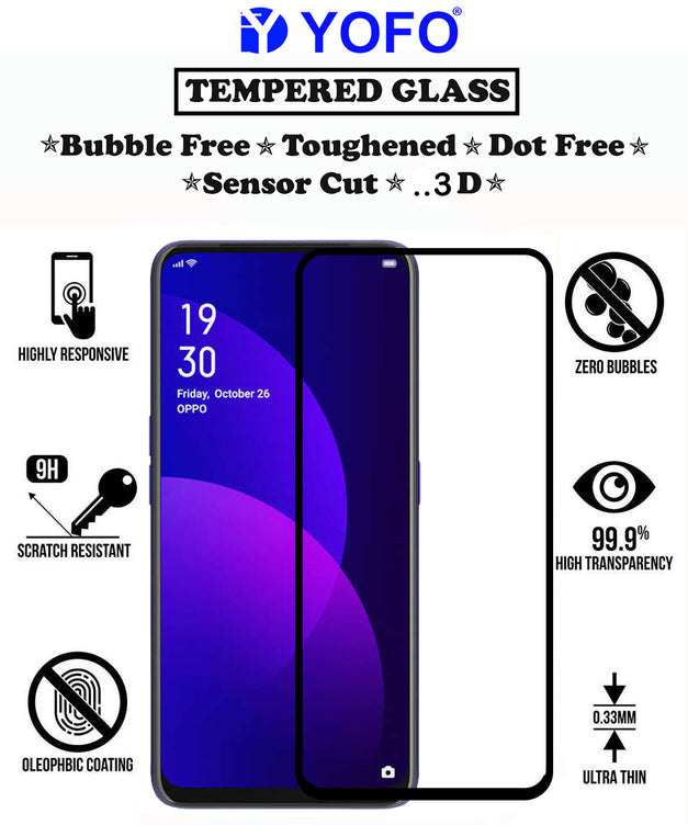 YOFO HD D+ Edge to Edge Full Screen Coverage Tempered Glass for Oppo F11 Pro - Full Glue Gorilla Glass (Black)