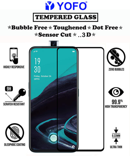YOFO HD D+ Edge to Edge Full Screen Coverage Tempered Glass for Oppo Reno 2F - Full Glue Gorilla Glass (Black)
