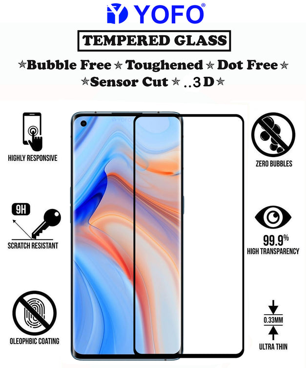 YOFO HD D+ Edge to Edge Full Screen Coverage Tempered Glass for Oppo Reno 4 - Full Glue Gorilla Glass (Black)