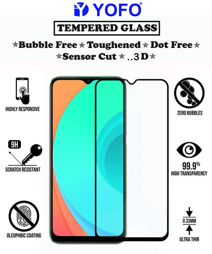 YOFO HD D+ Edge to Edge Full Screen Coverage Tempered Glass for Realme C11 - Full Glue Gorilla Glass (Black)