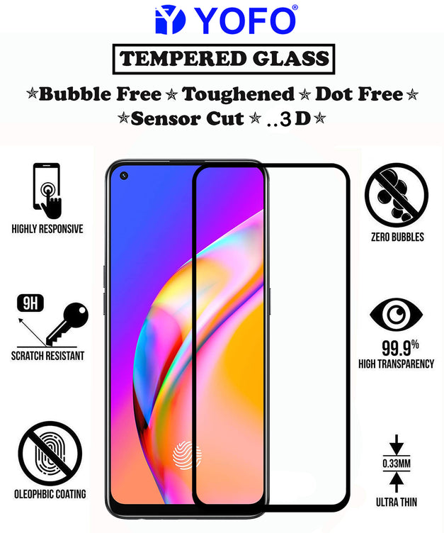 YOFO HD D+ Edge to Edge Full Screen Coverage Tempered Glass for Oppo F19 Pro - Full Glue Gorilla Glass (Black)