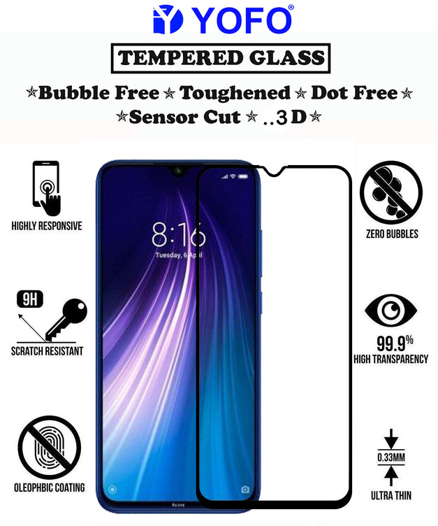 YOFO HD D+ Edge to Edge Full Screen Coverage Tempered Glass for Redmi Note 8 - Full Glue Gorilla Glass (Black)