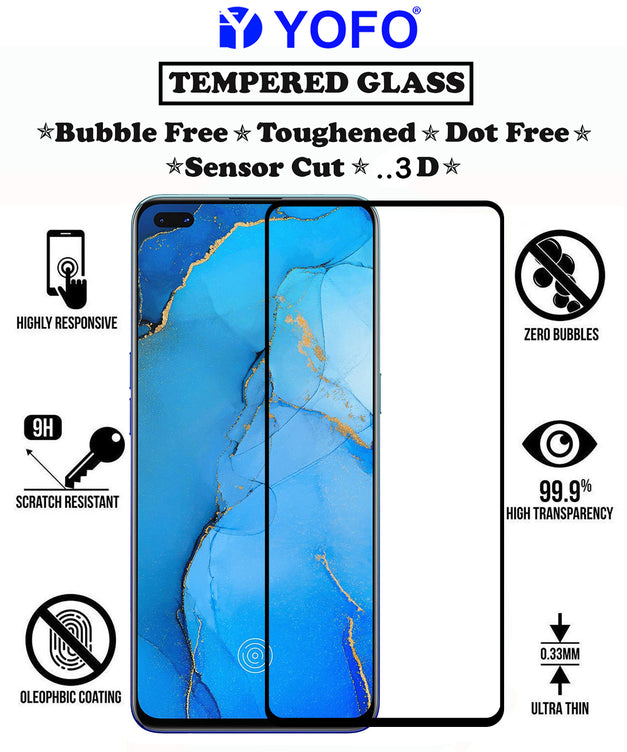 YOFO HD D+ Edge to Edge Full Screen Coverage Tempered Glass for Oppo Reno 3 Pro - Full Glue Gorilla Glass (Black)