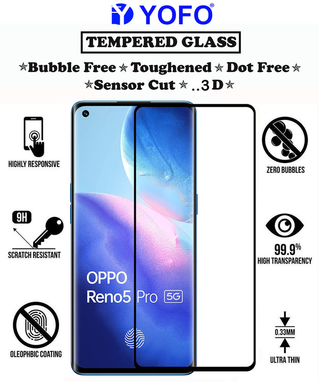 YOFO Curve Edge to Edge Full Screen Coverage Tempered Glass for Oppo Reno 5 Pro - Full Glue Gorilla Glass (Black)