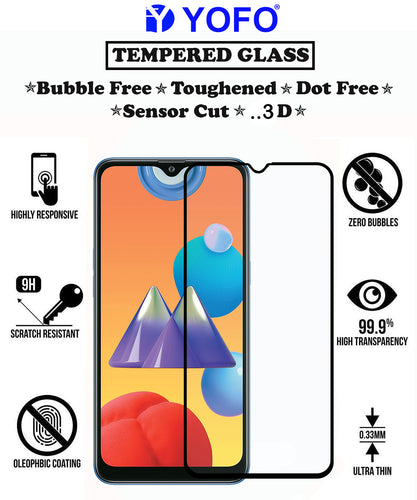 YOFO HD D+ Edge to Edge Full Screen Coverage Tempered Glass for Samsung Galaxy M01s - Full Glue AGorilla Glass (Black)