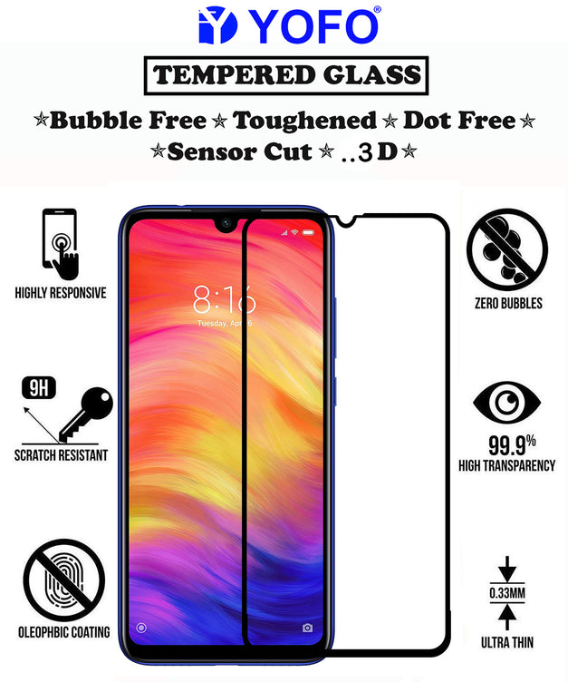 YOFO HD D+ Edge to Edge Full Screen Coverage Tempered Glass for Redmi 7, Redmi Note 7 Pro - Full Glue Gorilla Glass (Black)