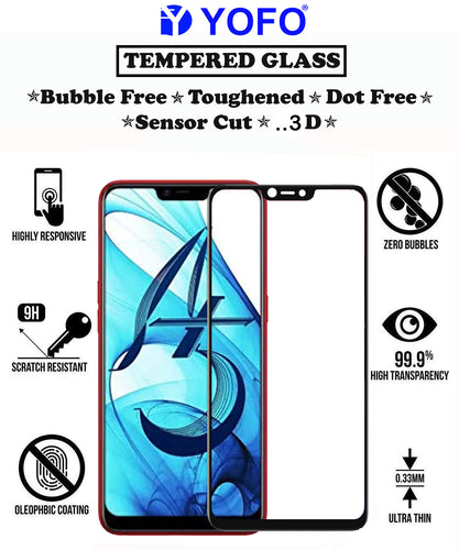 YOFO HD D+ Edge to Edge Full Screen Coverage Tempered Glass for Oppo A5 - Full Glue Gorilla Glass (Black)