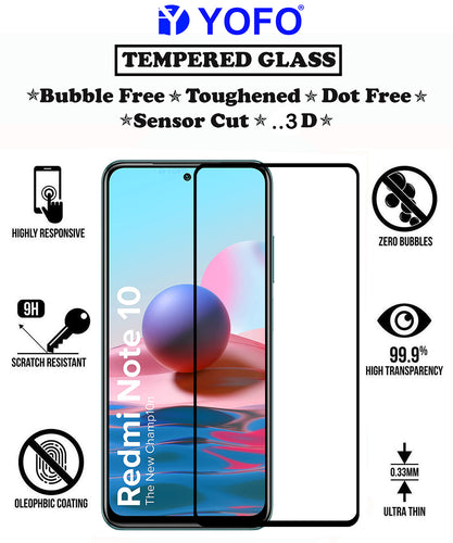 YOFO HD D+ Edge to Edge Full Screen Coverage Tempered Glass for Mi Redmi Note 10 - Full Glue Gorilla Glass (Black)