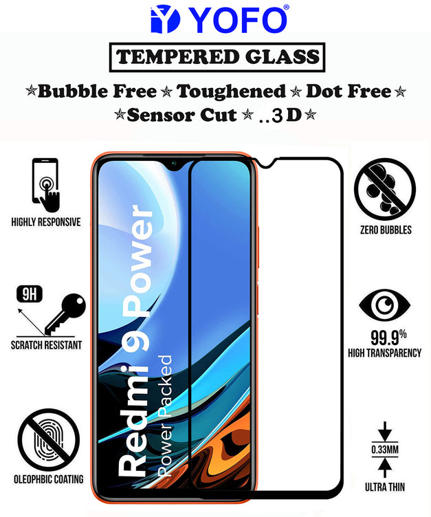 YOFO HD D+ Edge to Edge Full Screen Coverage Tempered Glass for Mi Redmi 9 Power - Full Glue Gorilla Glass (Black)