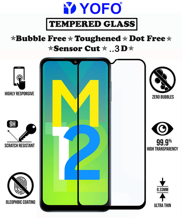 YOFO HD D+ Edge to Edge Full Screen Coverage Tempered Glass for Samsung Galaxy M12 - Full Glue Gorilla Glass (Black)