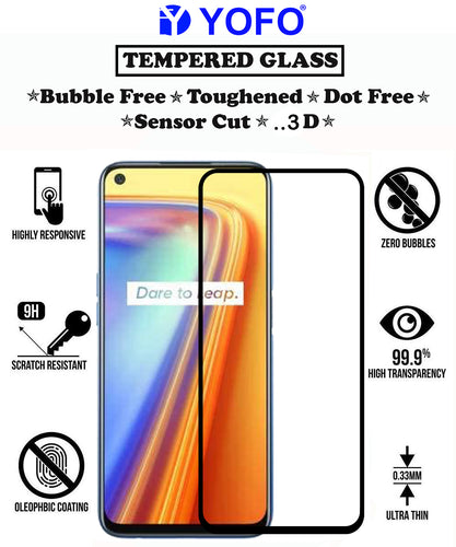 YOFO HD D+ Edge to Edge Full Screen Coverage Tempered Glass for Realme 7 - Full Glue Gorilla Glass (Black)